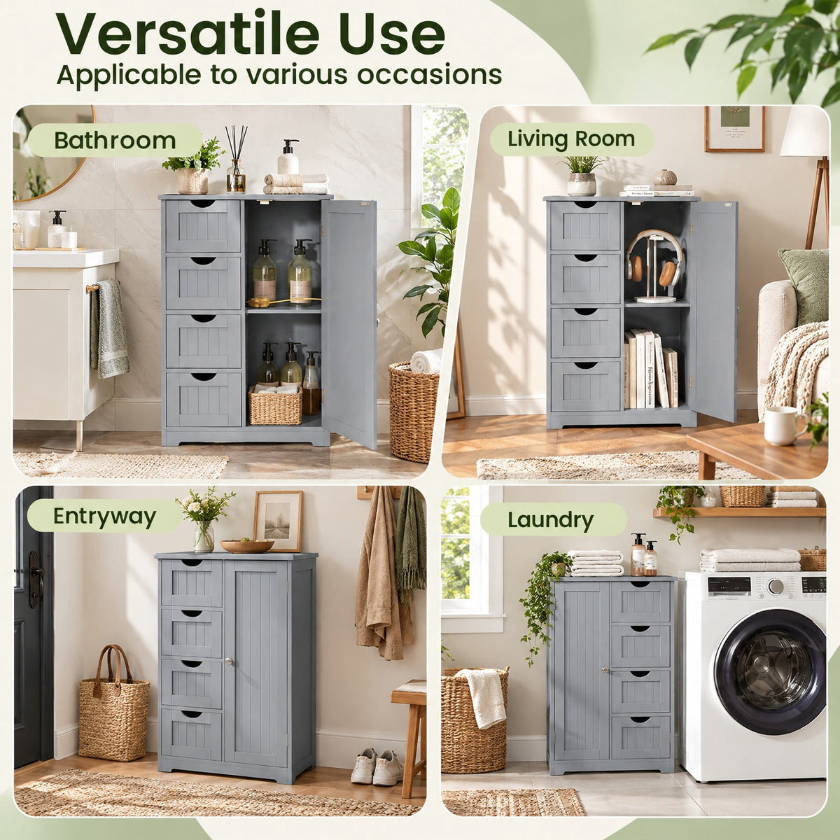 Airfind Standing Indoor Wooden Cabinet, with 4 Drawers, 143 lbs Capacity, MDF Engineered Wood Frame, 21.5 Inch x 12 Inch x 32.5 Inch Footprint, Gray