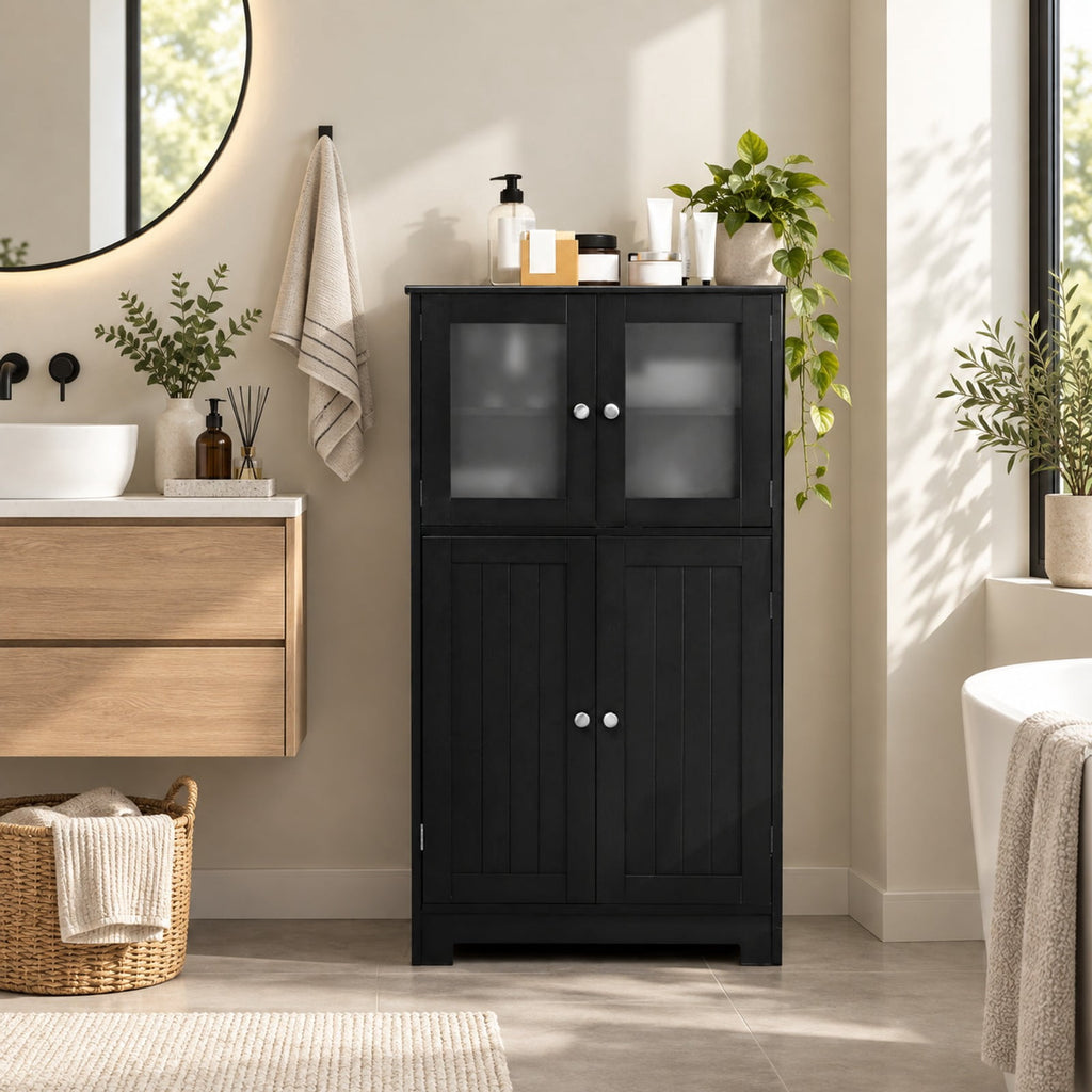 Airfind Bathroom Floor Storage Locker Kitchen Cabinet with Doors and Adjustable Shelf, MDF Frame, 23 x 12 x 43 inch Footprint, Black