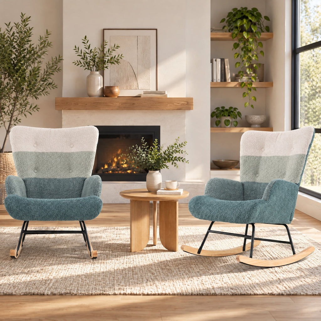 Airfind Nursery Rocking Chair with Ergonomic Armrests and High Backrest, 250 lbs Capacity, Boucle Sponge Metal Plywood Rubber Wood Frame, Colorful