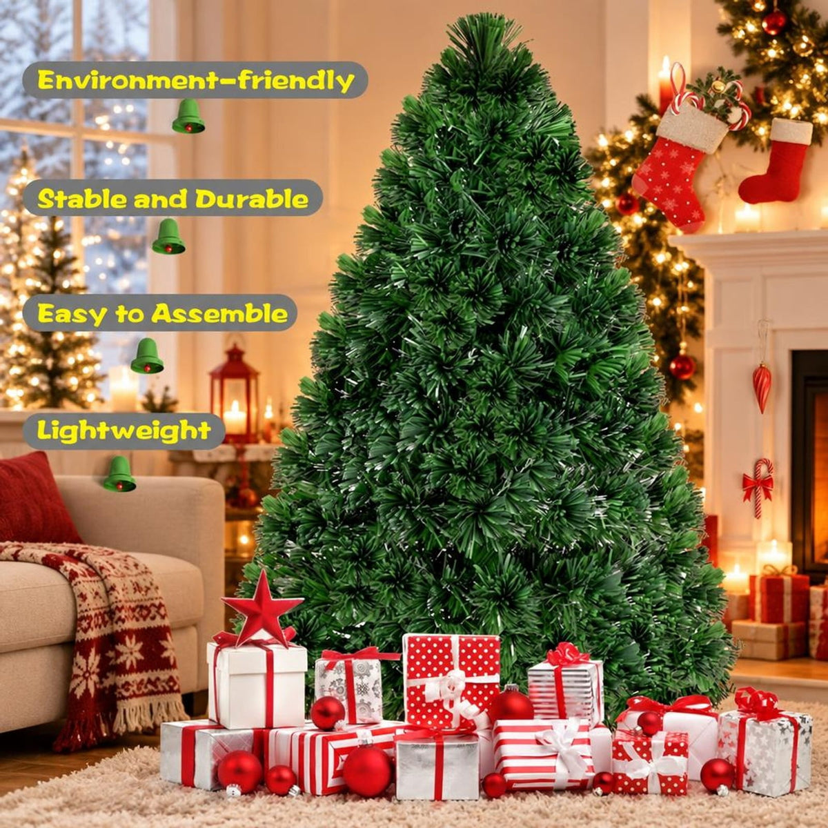 Airfind 3ft / 4ft / 5ft / 6ft Fiber Optic Artificial PVC Christmas Tree-4 ft, PVC Plastic Fiber Optic 3 Ft Frame, 1.7ft x 3ft Footprint, Green