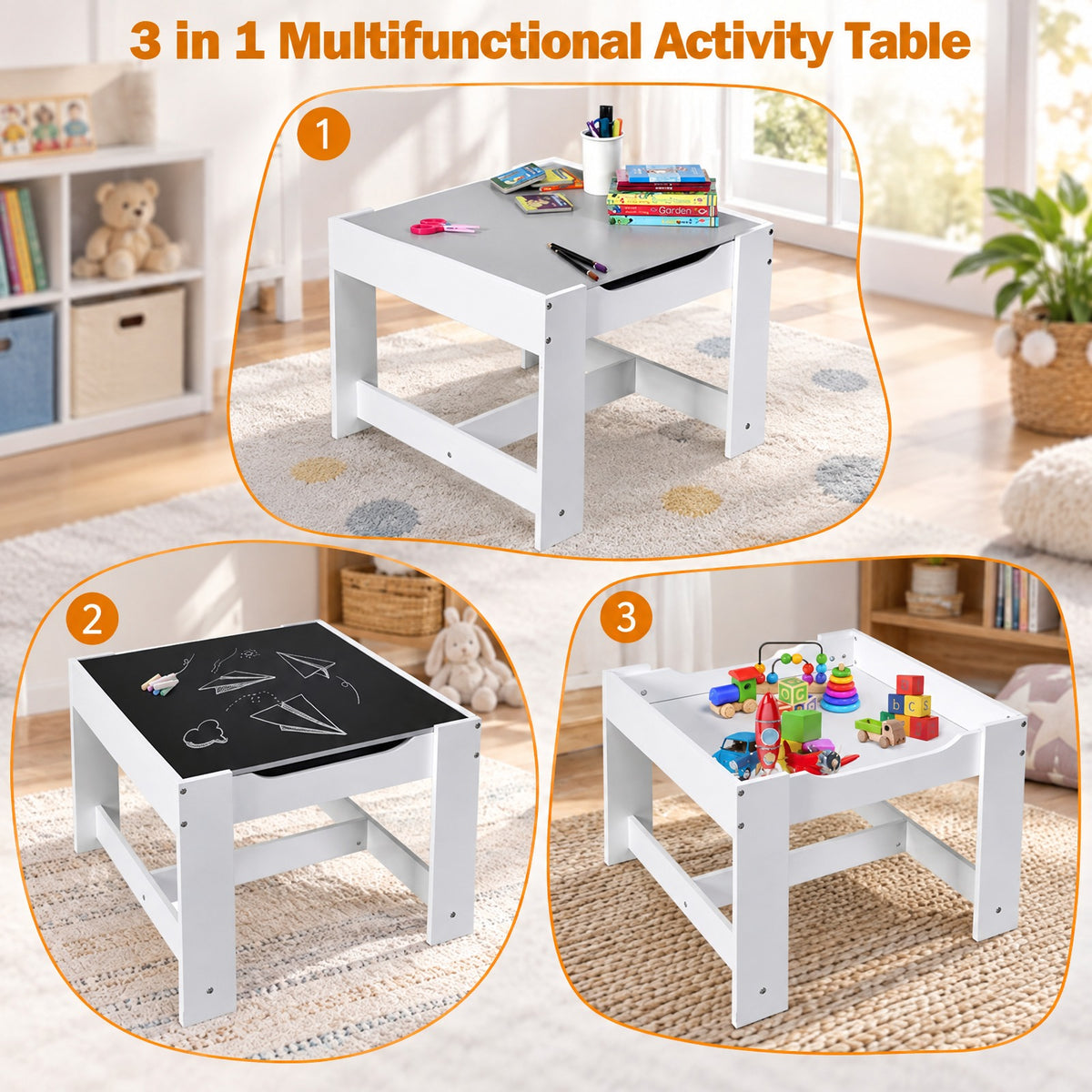 Airfind Kids Table Chairs Set With Storage Boxes Blackboard Whiteboard Drawing, P2 MDF Applicable age 3-7 Years Frame, 24.5 Inch x 24.5 Inch x 19 Inch Footprint