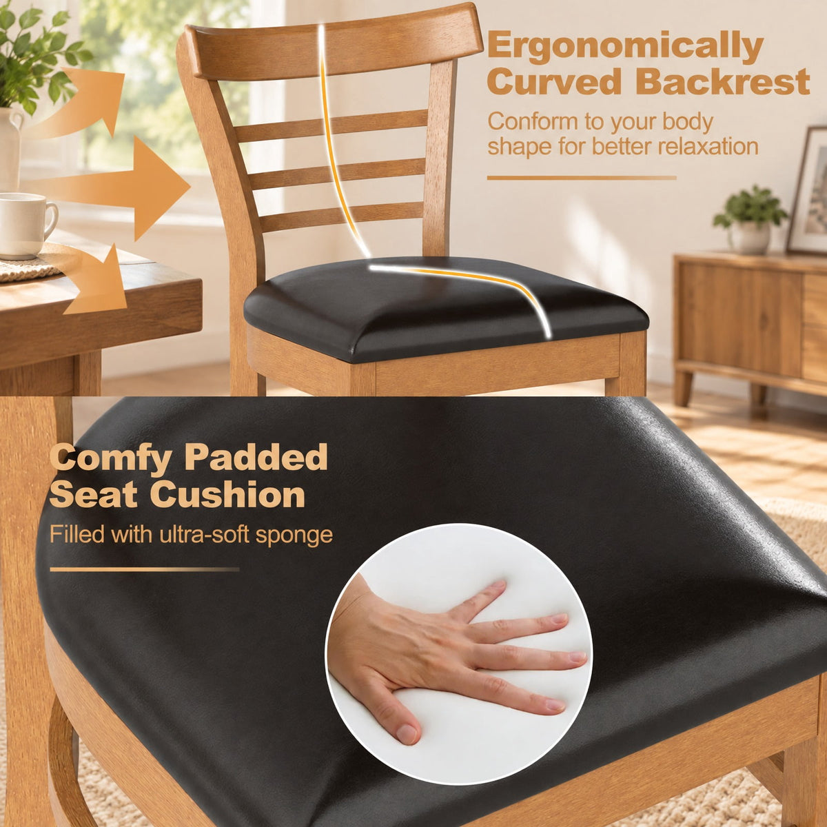 Airfind Set of 2 Wooden Dining Chair with Rubber Wood Legs for Restaurant, Chair 400 lbs Capacity, Rubber Wood PU Leather Sponge Frame, Brown