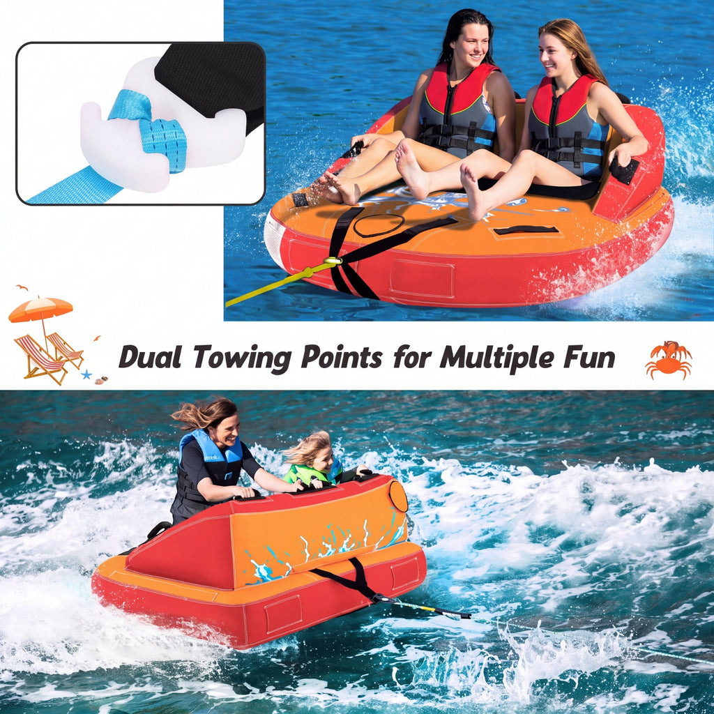 Airfind 2 Person Water Sport Inflatable Towable Tube for Boating with High Backrest and Padded Handles for Lake River and Sea Riding, Orange