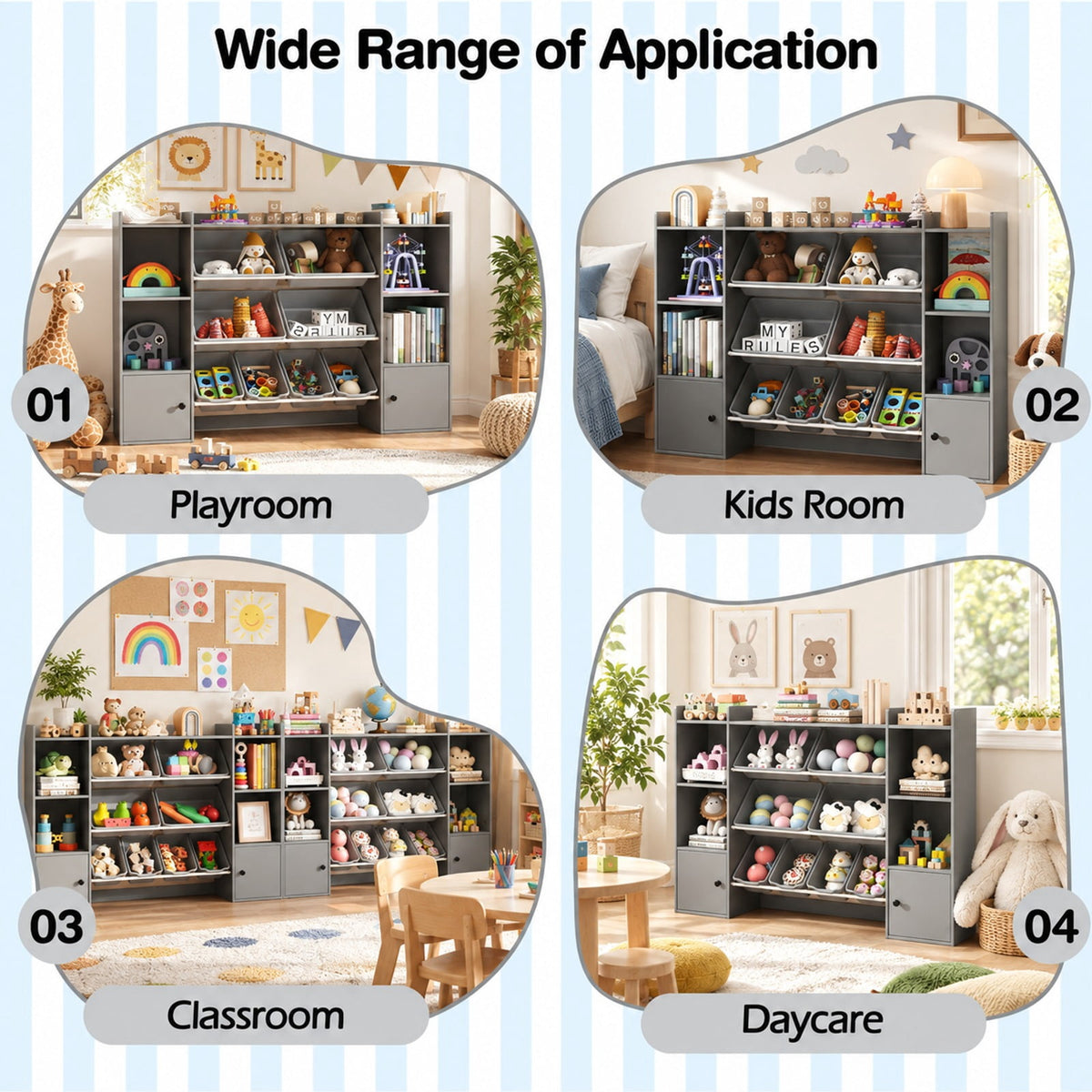 Airfind Kids Toy Storage and Bookshelf with Boxes and Open Shelves, 385 lbs Capacity, Engineered Wood Frame, for 3+ Years Old Total, Gray