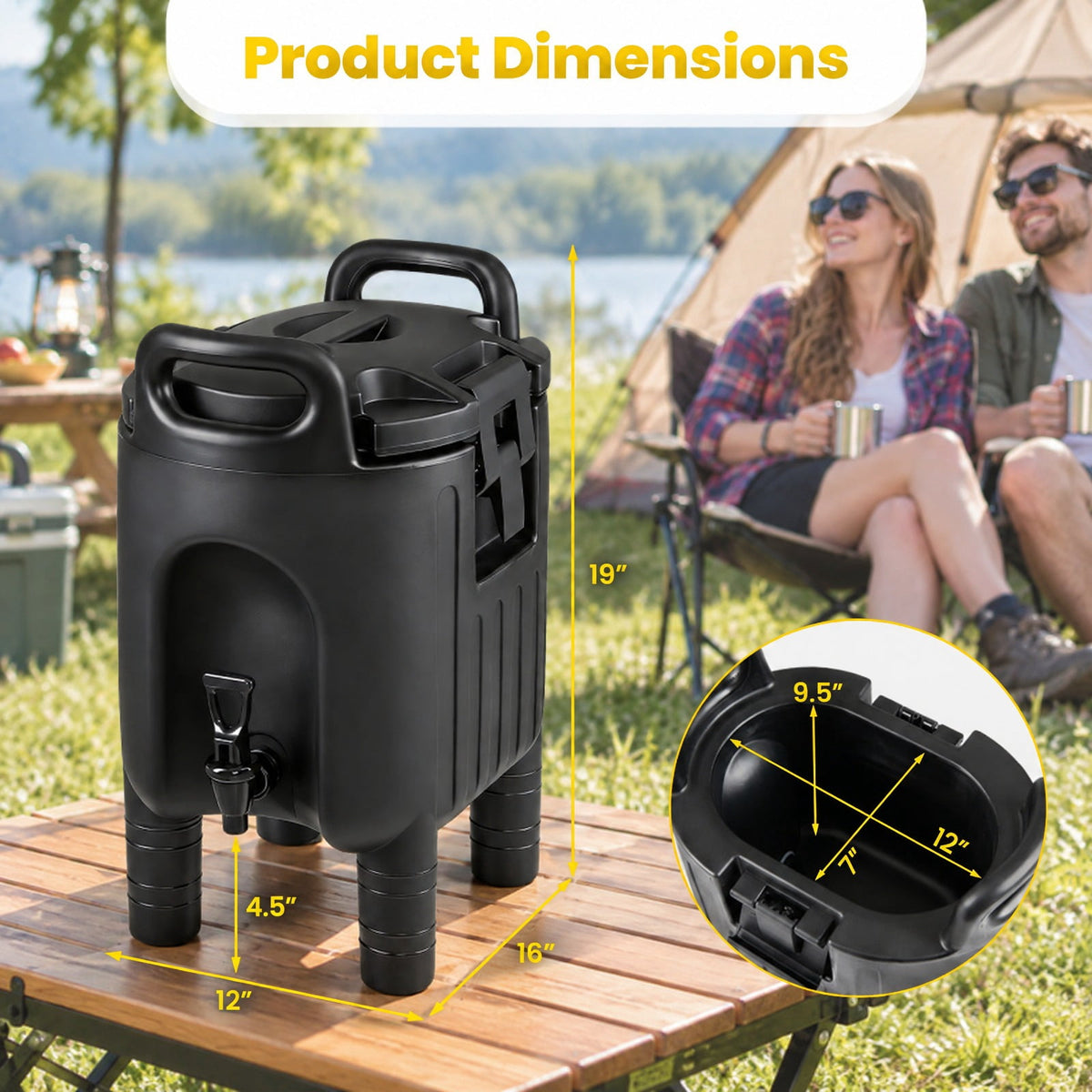 Airfind 2.6 Gal Insulated Beverage Dispenser with Handles and Two-Stage Faucet, LLDPE Nylon PE Silicone Frame, 16 × 12 × 19 Footprint, Black