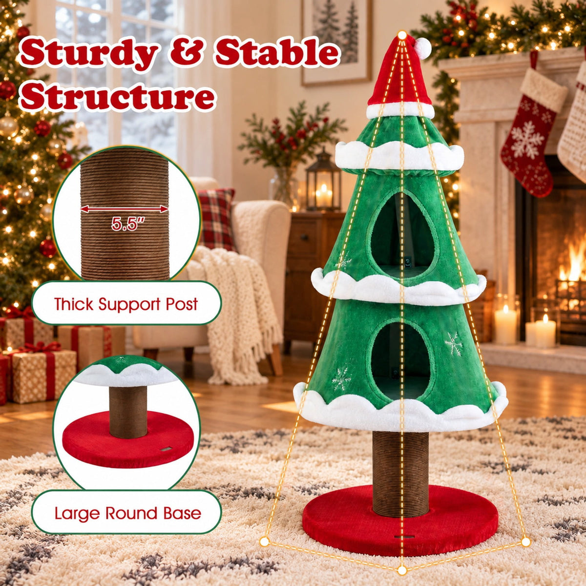 Airfind 51 Christmas Cat Tree with 2 Cozy Condos and Scratching Post for Pets, 19.5 x 19.5 x 51Height of Scratching Post 11Weight Footprint