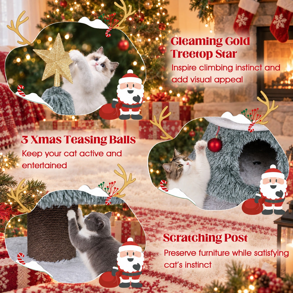 Airfind Christmas Cat Tree for Indoor Cats 48.5 inch Cute Cat Tower with 2 Large Condos Scratching Post, Engineered Wood Jute Rope Plush Frame