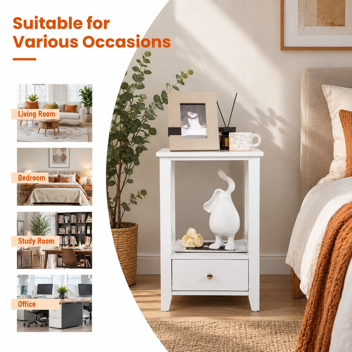 Airfind 2-Tier 16 x 14 Inch Multifunctional Nightstand with Storage Drawer, 66 lbs Capacity, MDF Frame, 16in x 12in x 24in (L x W x H) Drawer Footprint