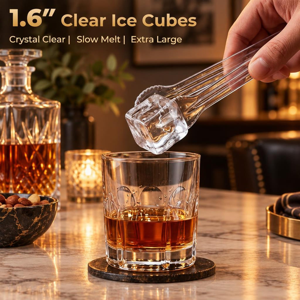 Airfind Clear Ice Cube Maker Countertop 1.6 Inches Large Square Ice Cubes, ABS Stainless Steel Frame, Silver
