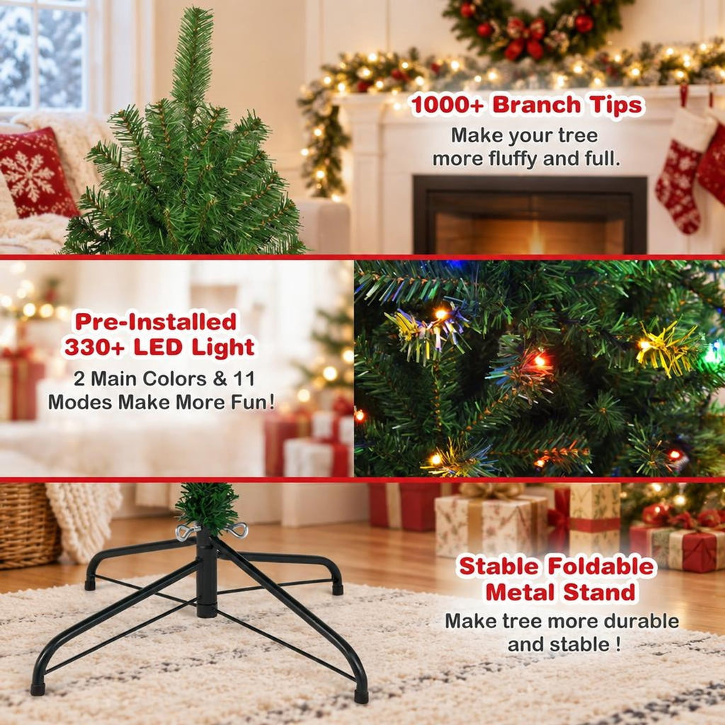 Airfind Artificial Premium Hinged Christmas Tree-6 Feet, PVC Frame, 0.9in x 1.6in x 2in Footprint, Green Adapter: UL-certified