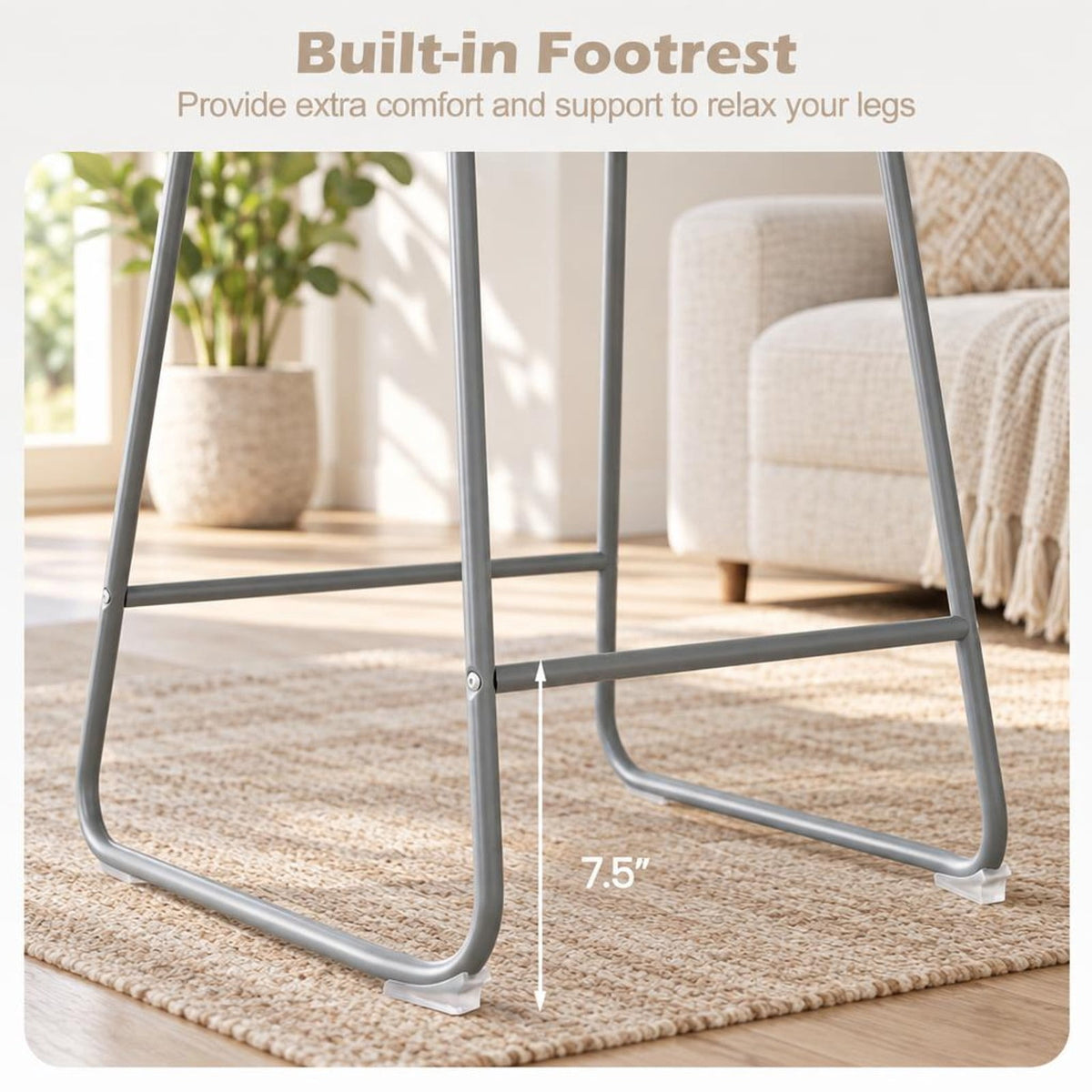 Airfind Counter Height Bar Stools, Set of 2, with Curved Backrest and Metal Frame for Kitchen Dining, 330 lbs Capacity, Gray