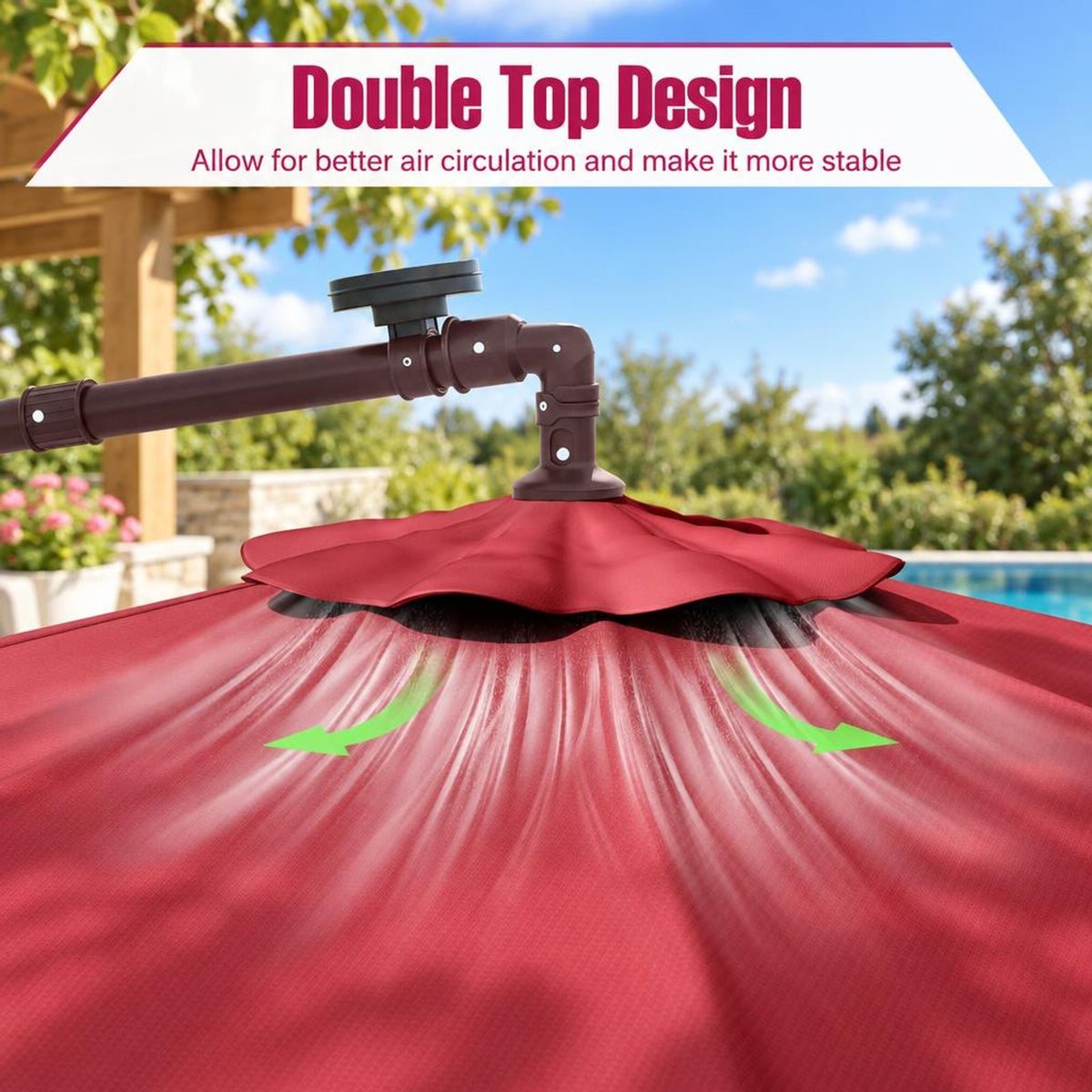 Airfind 10 Ft Patio Umbrella Offset Cantilever Umbrella with 40 Solar Powered Lights, Polyester Fabric Metal Oxford Fabric Frame, Red