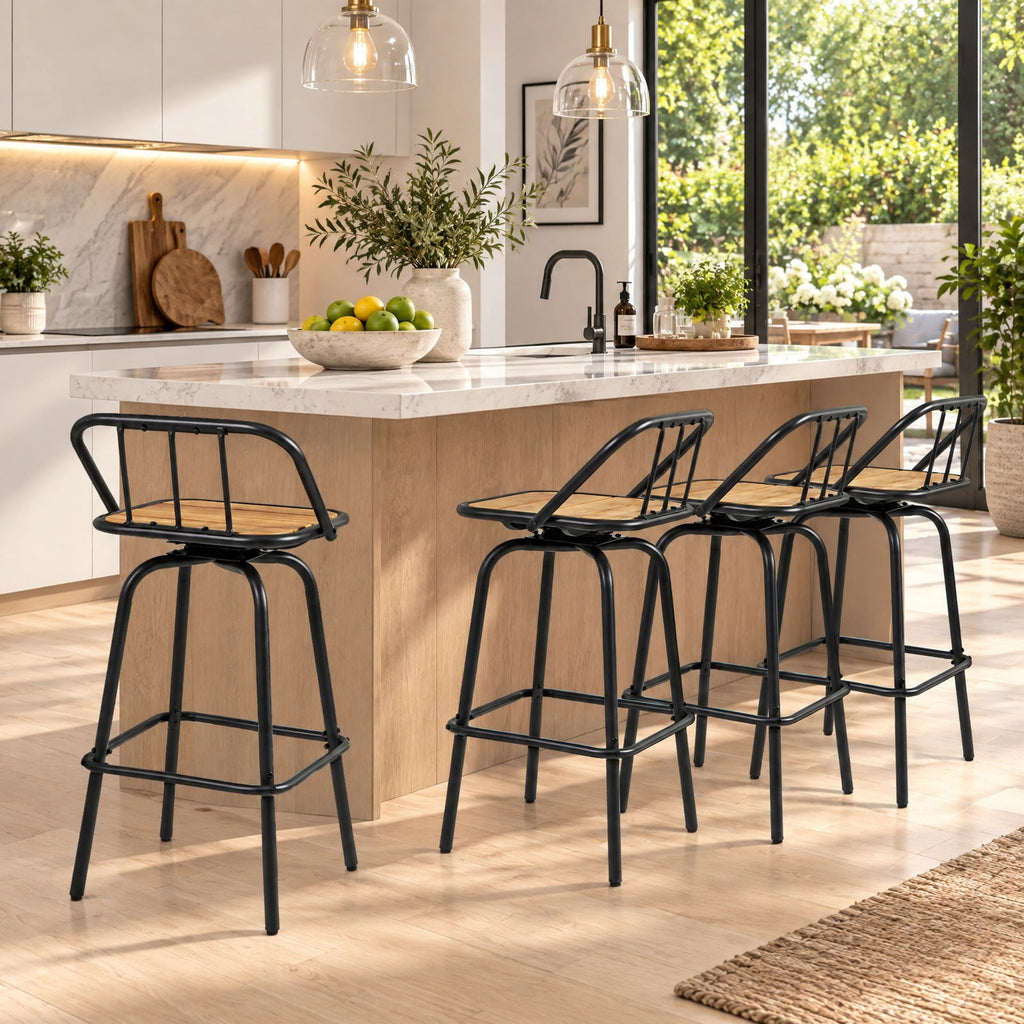 Airfind 360° Swivel Bar Stool Set of 2 with Footrest and Backrest-Balck and Natural, 275 lbs Capacity, Plastic Wood Metal Frame, Natural