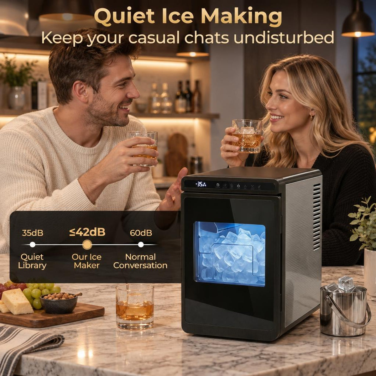 Airfind Clear Ice Cube Maker Countertop 1.6 Inches Large Square Ice Cubes, ABS Stainless Steel Frame, Silver