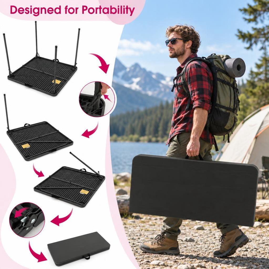 Airfind Folding Camping Table with All-Weather HDPE Tabletop and Rustproof Steel Frame, 330 lbs Capacity, HDPE Steel Frame, Gray