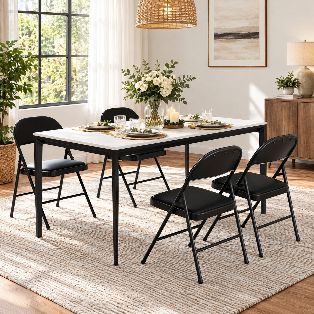 Airfind 4 Pack Folding Chairs with Metal Frame and PVC Leather for Indoor Outdoor, 330 lbs Capacity, Metal PVC Sponge MDF Frame, Black