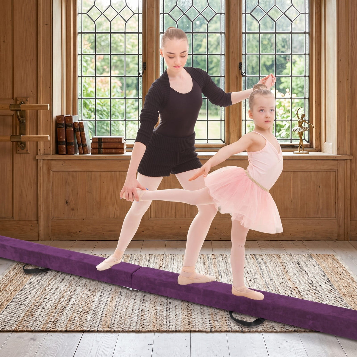Airfind Folding Balance Beam for Kids with Solid Wood Base and Anti-slip Bottom for Home Gymnastics Training and Practice, Purple