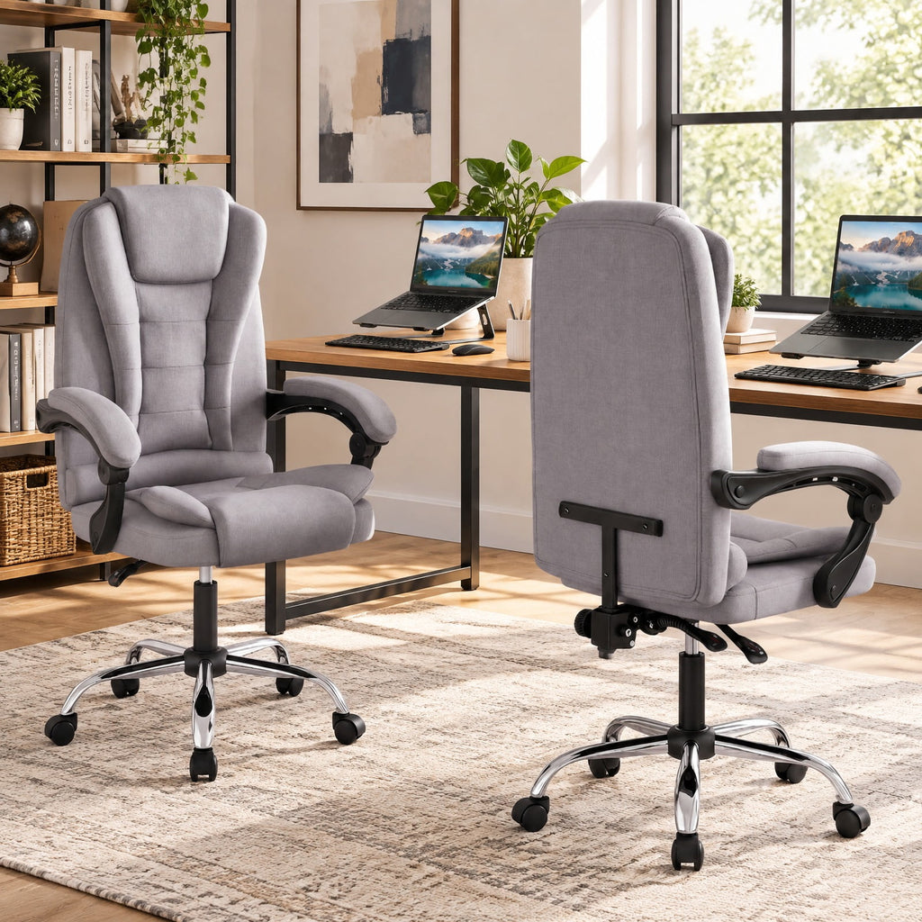 Airfind Big High Back Executive Chair with Linkage Armrests and Leather Padded Seat for Office, 330 lbs Capacity for Everyday Use, Gray