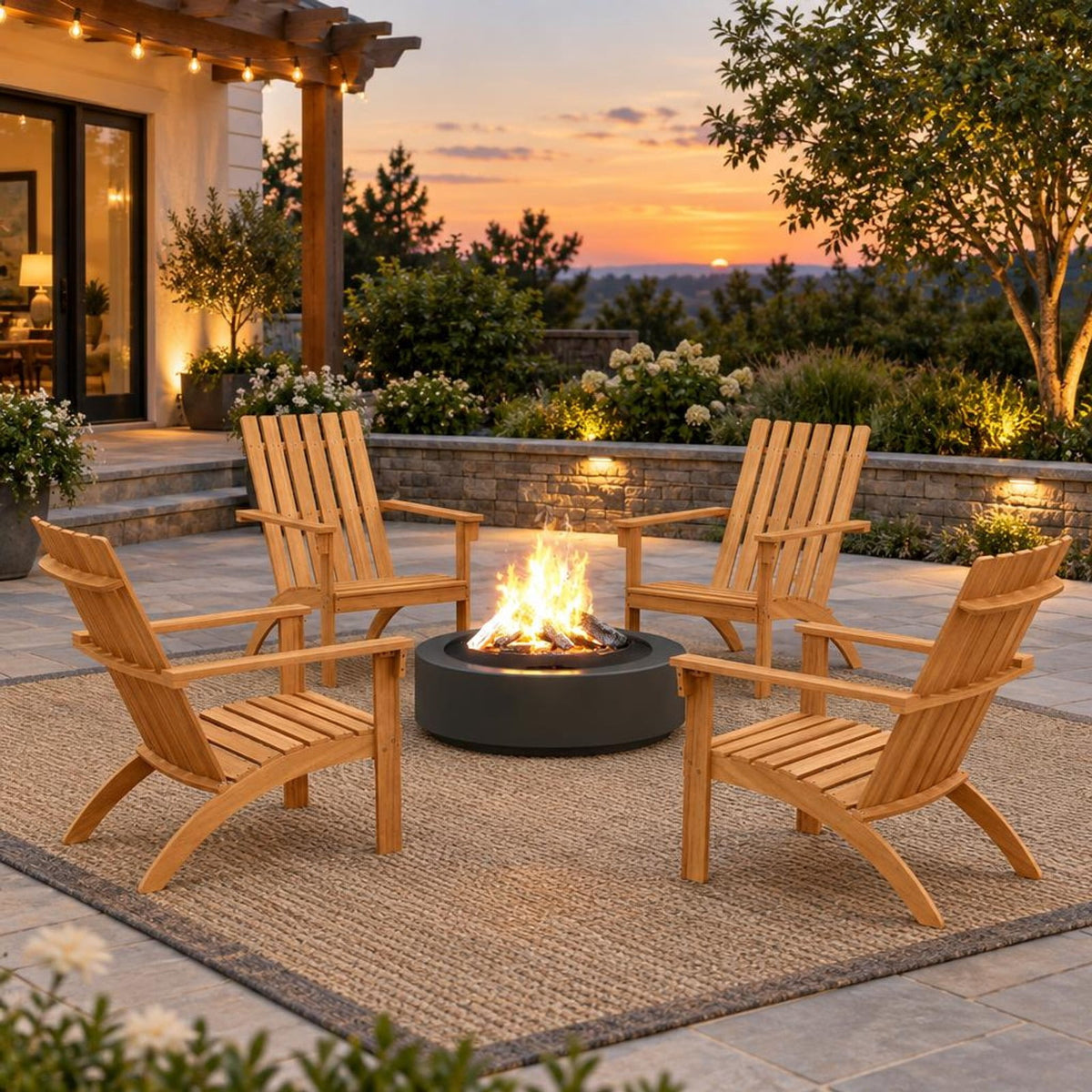 Airfind Outdoor Durable Patio Acacia Wood Adirondack Lounge Armchair, 350 lbs Capacity, Acacia wood Frame, Natural