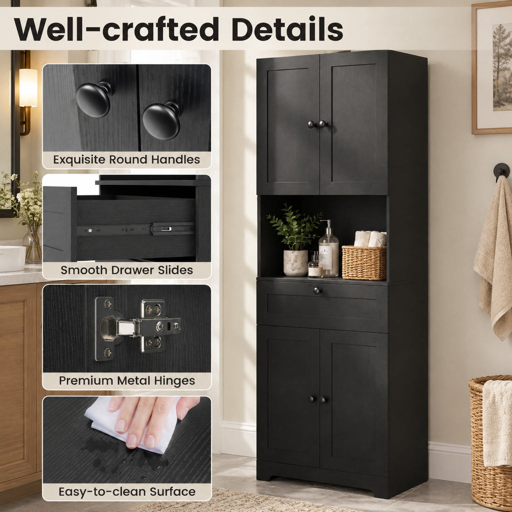 Airfind 67.5 Inch Tall Modern Freestanding Floor Storage Cabinet with 4 Doors and 1 Drawer, 243 lbs Capacity, MDF Engineered Wood Frame, Black