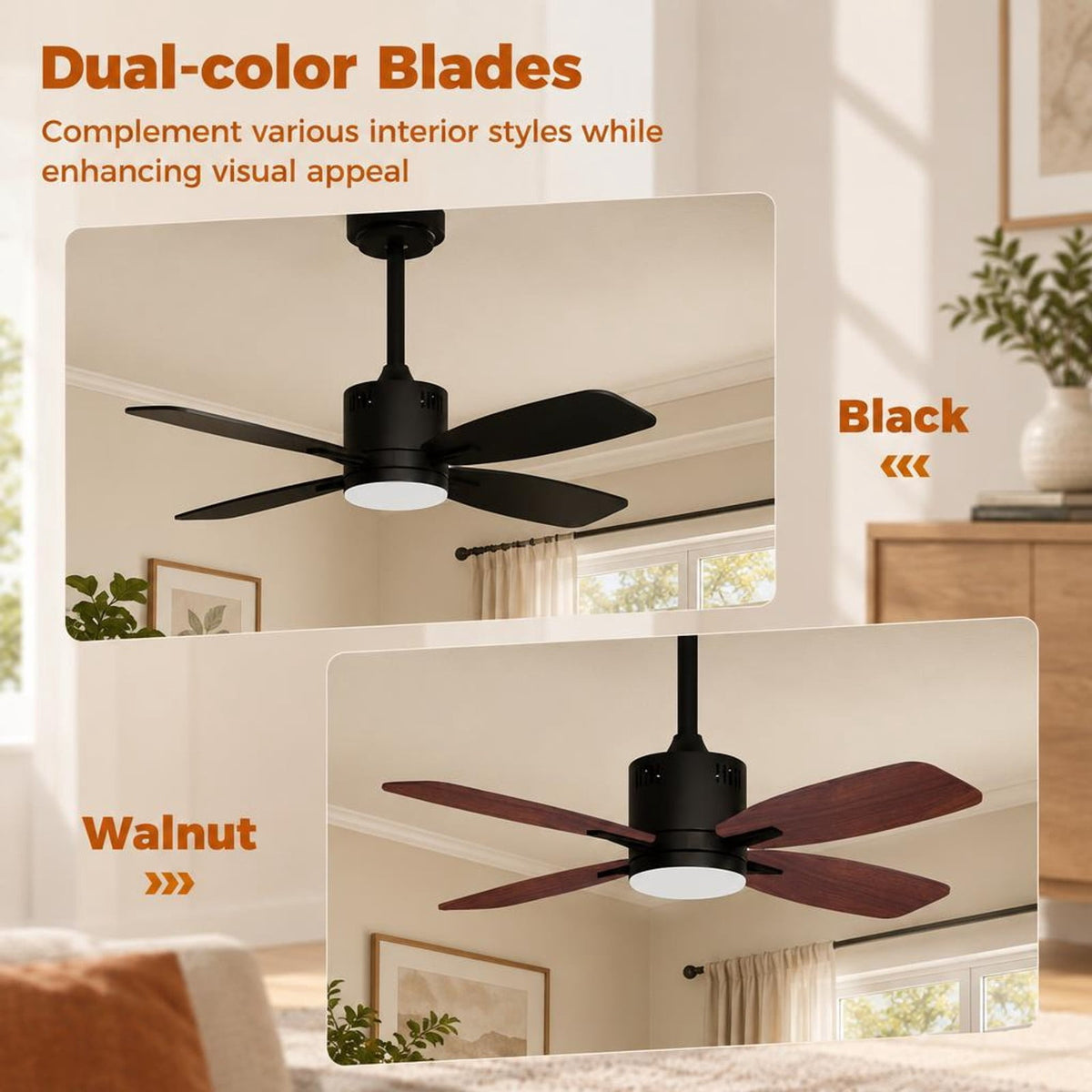 Airfind 42inch Ceiling Fan with Light and Remote 3CCT LED with Memory 4H Timer 6 Speeds, Metal Plywood PC Frame, Black