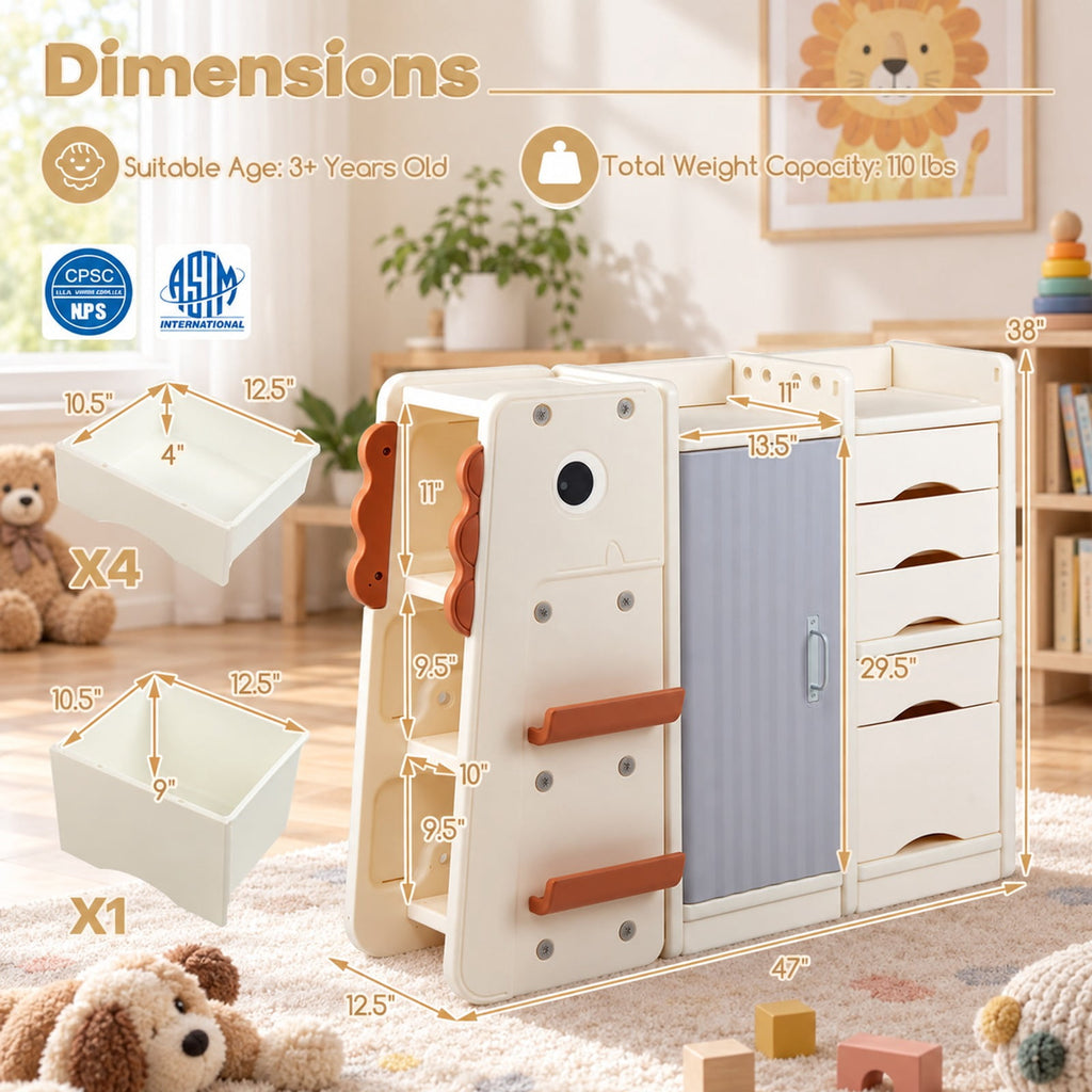 Airfind Kids Toy Storage Organizer with 5 Removable Bins for Playroom, 110 lbs Capacity, HDPE Frame, for 3+ Years Old Total, Beige