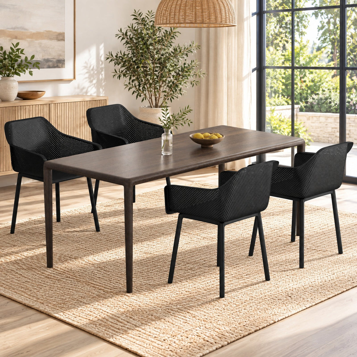 Airfind Modern Plastic Dining Chairs Set of 4 Kitchen Armchairs with Breathable Mesh Backrest, 330 lbs Capacity, PP Frame, Black