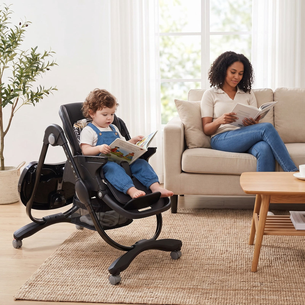 Airfind Multifunctional Folding Youth High Chair with Rolling Wheels and Adjustable Height, 33 lbs, PP Metal PU Construction, Unspecified