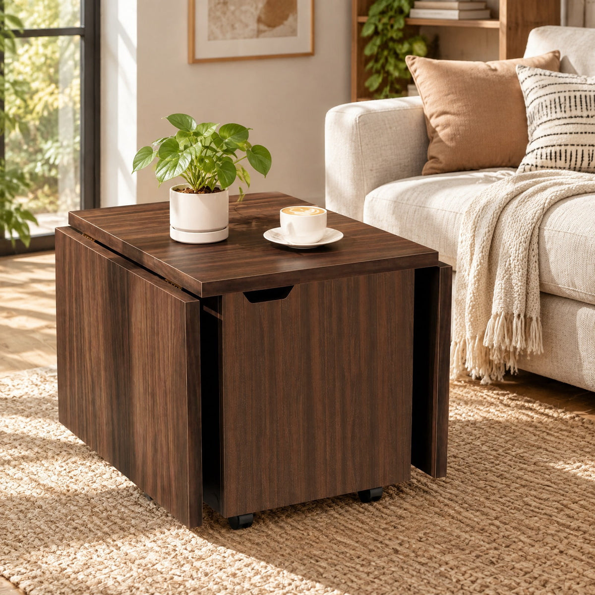 Airfind Foldable Coffee Table with Storage Cabinet Extendable Center Table, 155 lbs Capacity, Engineered Wood Frame, 48in x 24in x 18in Footprint