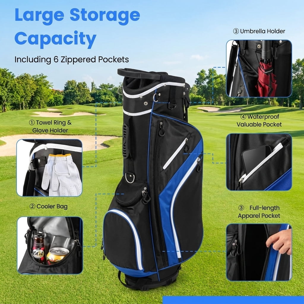 Airfind 14-Way Stand Bag with Cushioned Hip Strap and Rain Hood for Walking Rounds, Blue