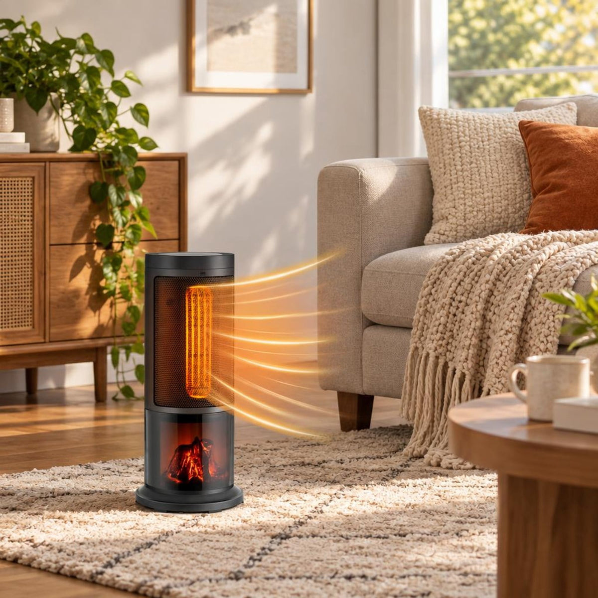 Airfind 17 Inch 1500W Portable Tower Space Heater with 135° Oscillation, PP Frame, 7.5in x 17in Cord Length 71in Footprint, Black