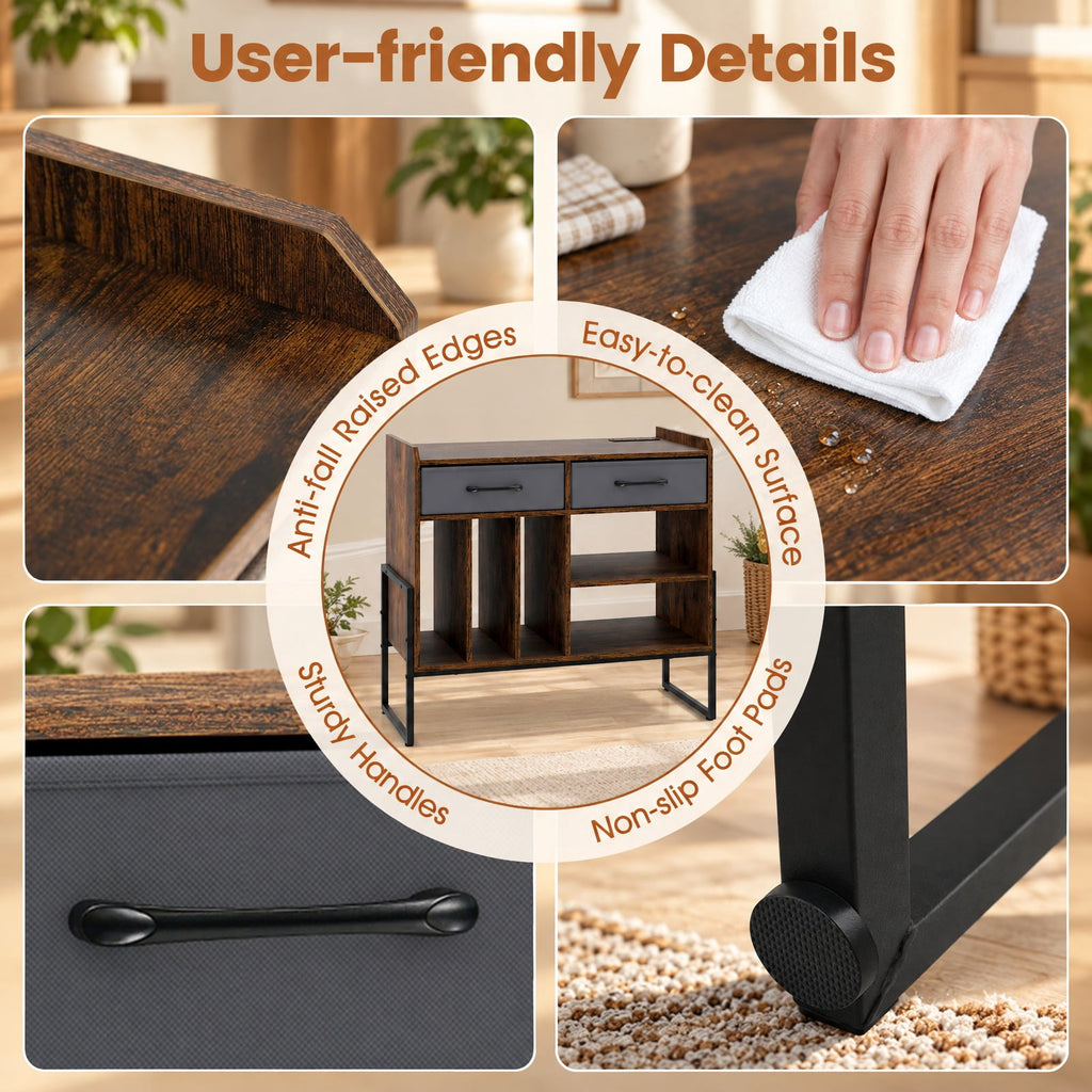 Airfind Large Record Player Stand with Charging Station Mid Century Modern Vinyl Storage Cabinet, 209 lbs Capacity, 30in x 14in x 27in Inside Footprint