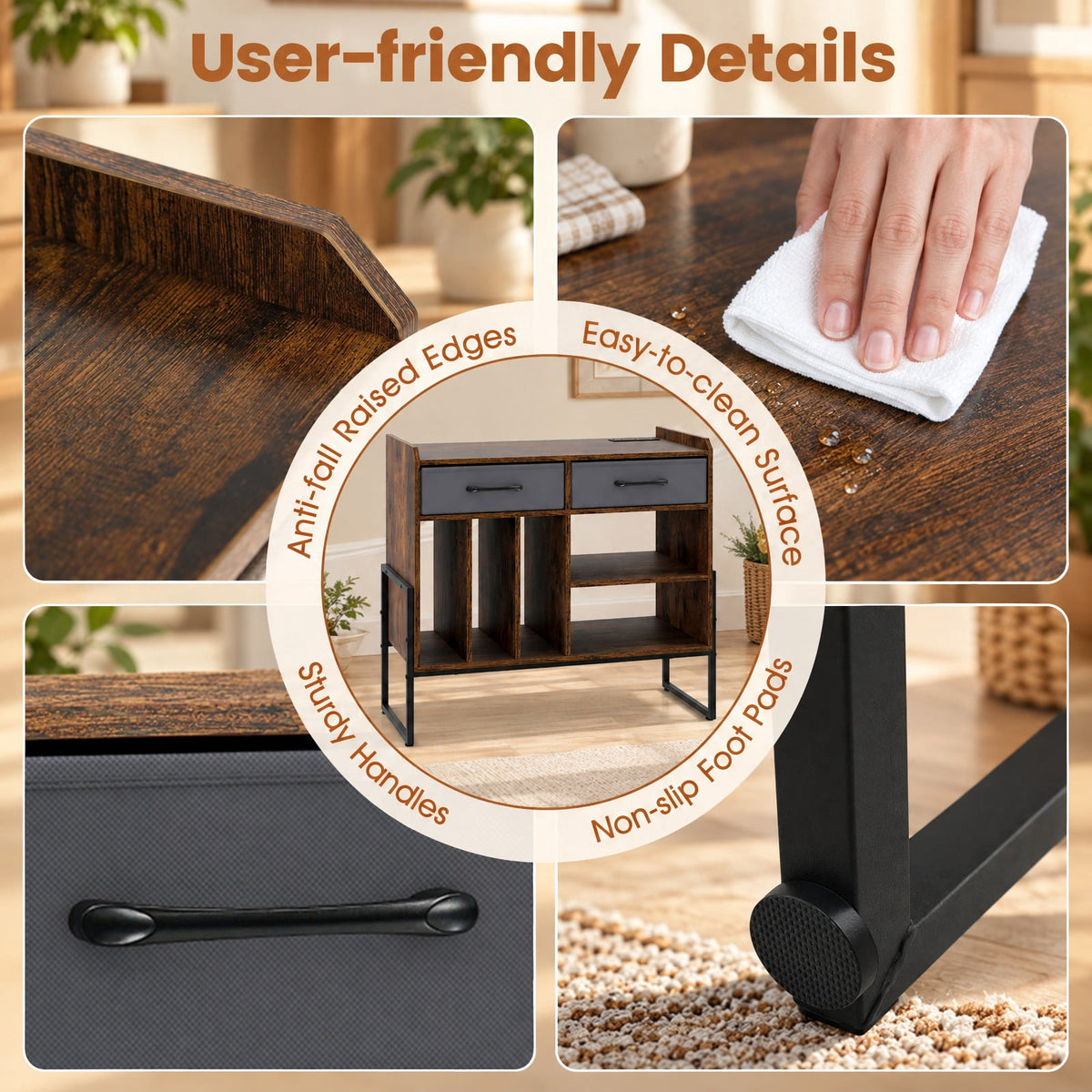 Airfind Large Record Player Stand with Charging Station Mid Century Modern Vinyl Storage Cabinet, 209 lbs Capacity, 30in x 14in x 27in Inside Footprint