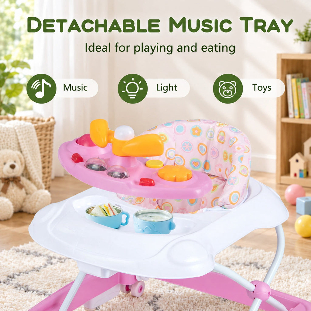 Airfind Foldable Baby Walker with 3 Adjustable Heights and Padded Seat, 26.5 lbs Capacity, PP Frame, for 7-14 months, Pink