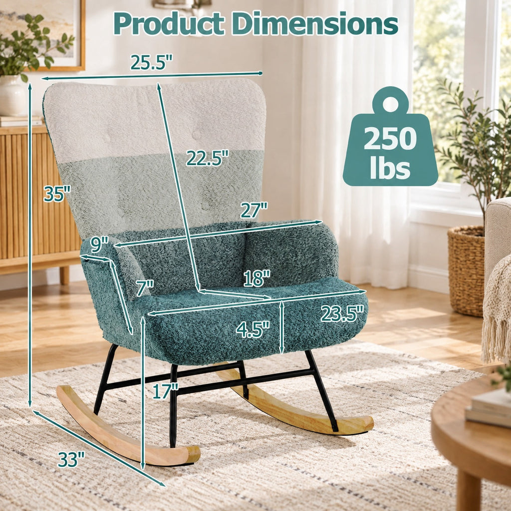 Airfind Nursery Rocking Chair with Ergonomic Armrests and High Backrest, 250 lbs Capacity, Boucle Sponge Metal Plywood Rubber Wood Frame, Colorful