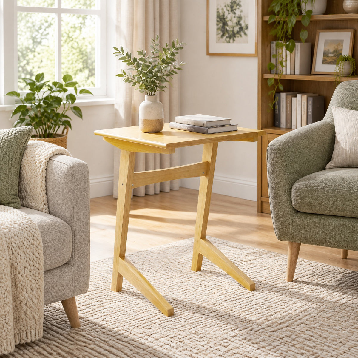 Airfind 1 Piece Wood Sofa Side Table C, 165 lbs Capacity, Rubber Wood MDF Frame, 20 x 18 x 24.5 Footprint, Wood