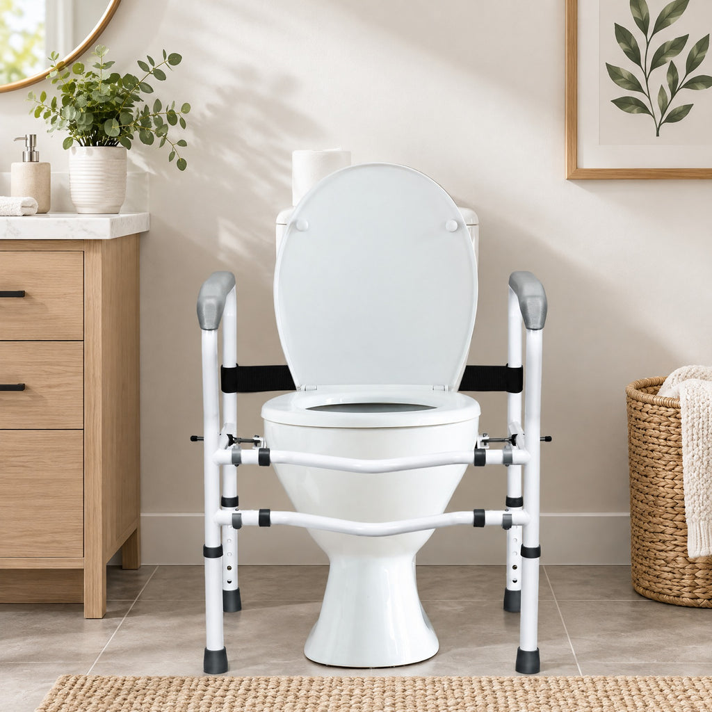Airfind Steel Safety Toilet Rail with Created Fixable Clamp, 300 lbs Capacity, Carbon steel pipe HDPE Frame, 24.5 x 19x 30 Footprint