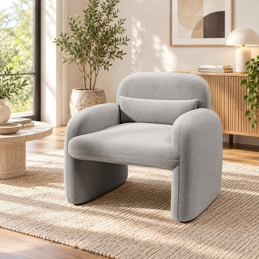 Airfind Modern Accent Chair with Waist Pillow and Armrests for Living Room Bedroom, 440 lbs Capacity, Sherpa Fabric Sponge Wooden Frame, Grey