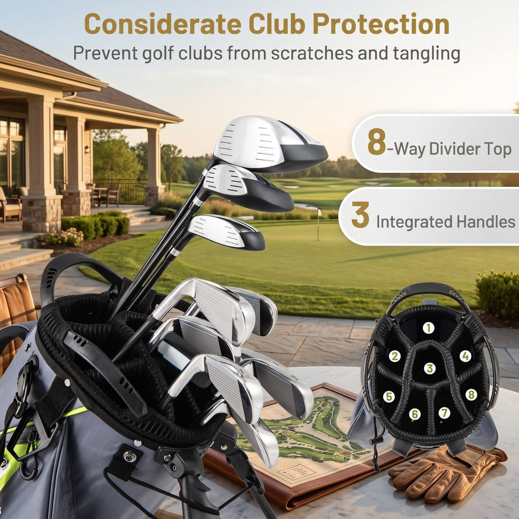 Airfind Golf Stand Bag Lightweight Golf Club Bag with 8-Way Top Dividers, 5 Zippered Pockets, Dual Shoulder Strap and Rain Hood for Men Women, Gray