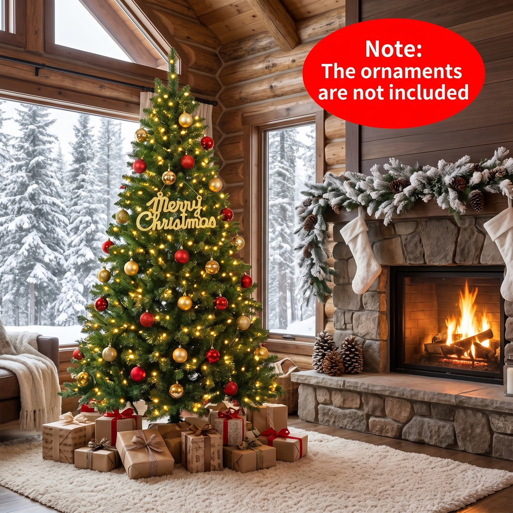 Airfind Artificial Christmas Tree with LED Lights and PVC Mixed Branch Tips-7, TPE PVC Metal Tree Height 6/7/8 ft Tree Width 3.9/4.3/4.7 ft Frame