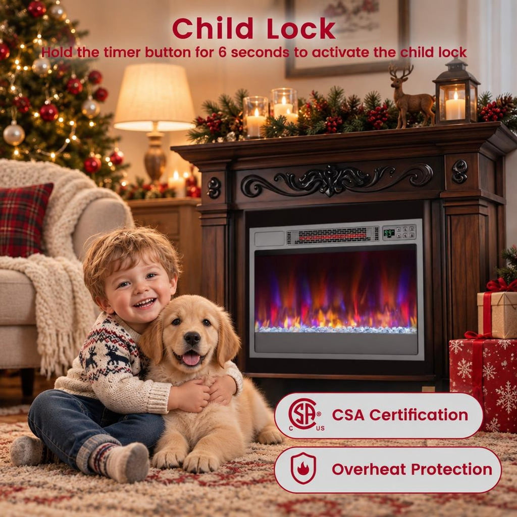 Airfind 23 Inch 1500W Recessed Electric Fireplace Insert with Remote Control, Metal Tempered Glass PS Frame, Silver
