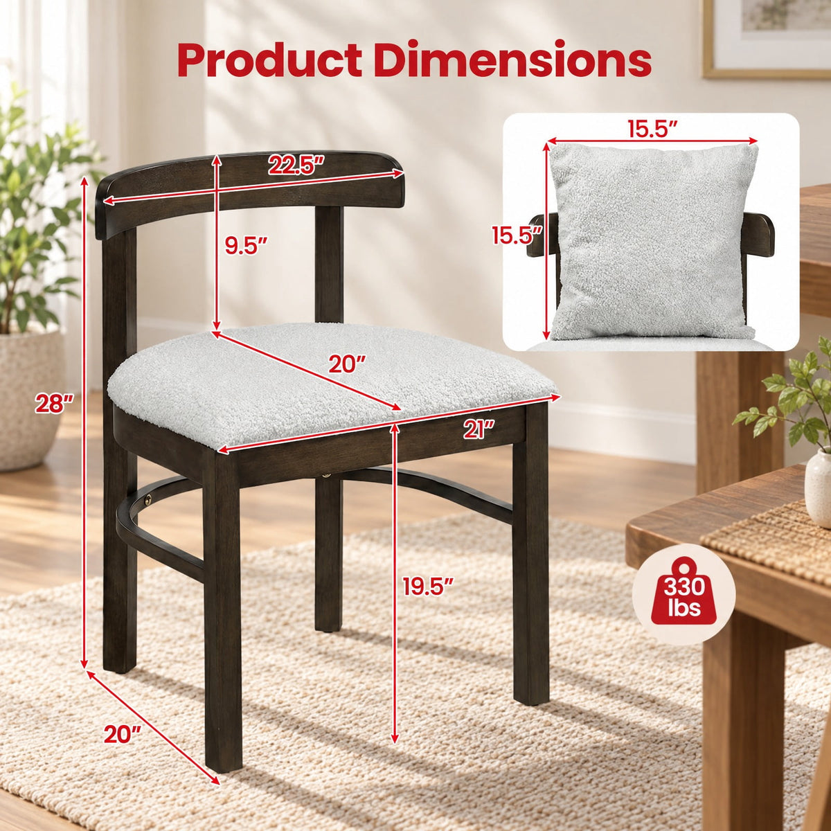 Airfind Fabric Upholstered Wood Dining Chairs Set of 4 featuring Removable Pillow, 330 lbs Capacity, MDF Sponge Rubber Wood Polyester Frame, Gray
