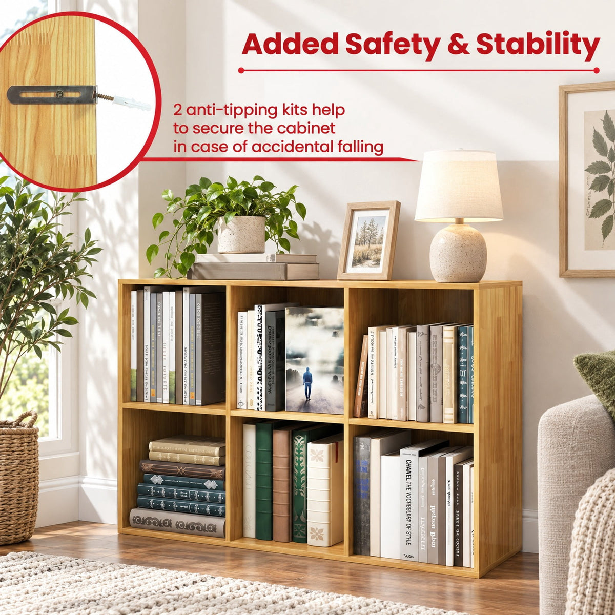 Airfind Modern 6-Cube Bookcase with Anti-tipping Kits for Bedroom Living Room, 132 lbs Capacity, Engineered Wood Frame, 36 x 11.5 x 24 Footprint