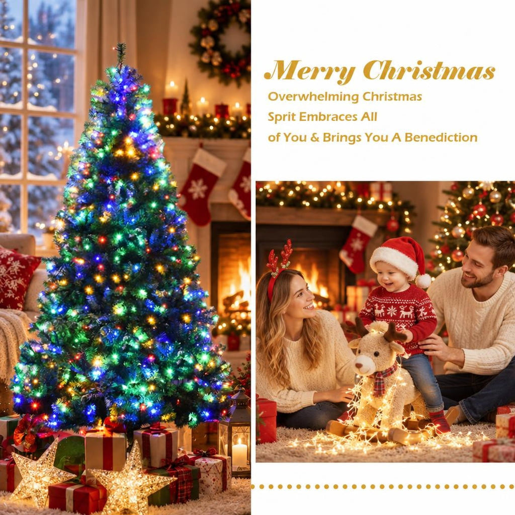 Airfind Artificial Premium Hinged Christmas Tree-7 ft, PVC Frame, 0.9in x 1.6in x 2in Footprint, Green Adapter: UL-certified