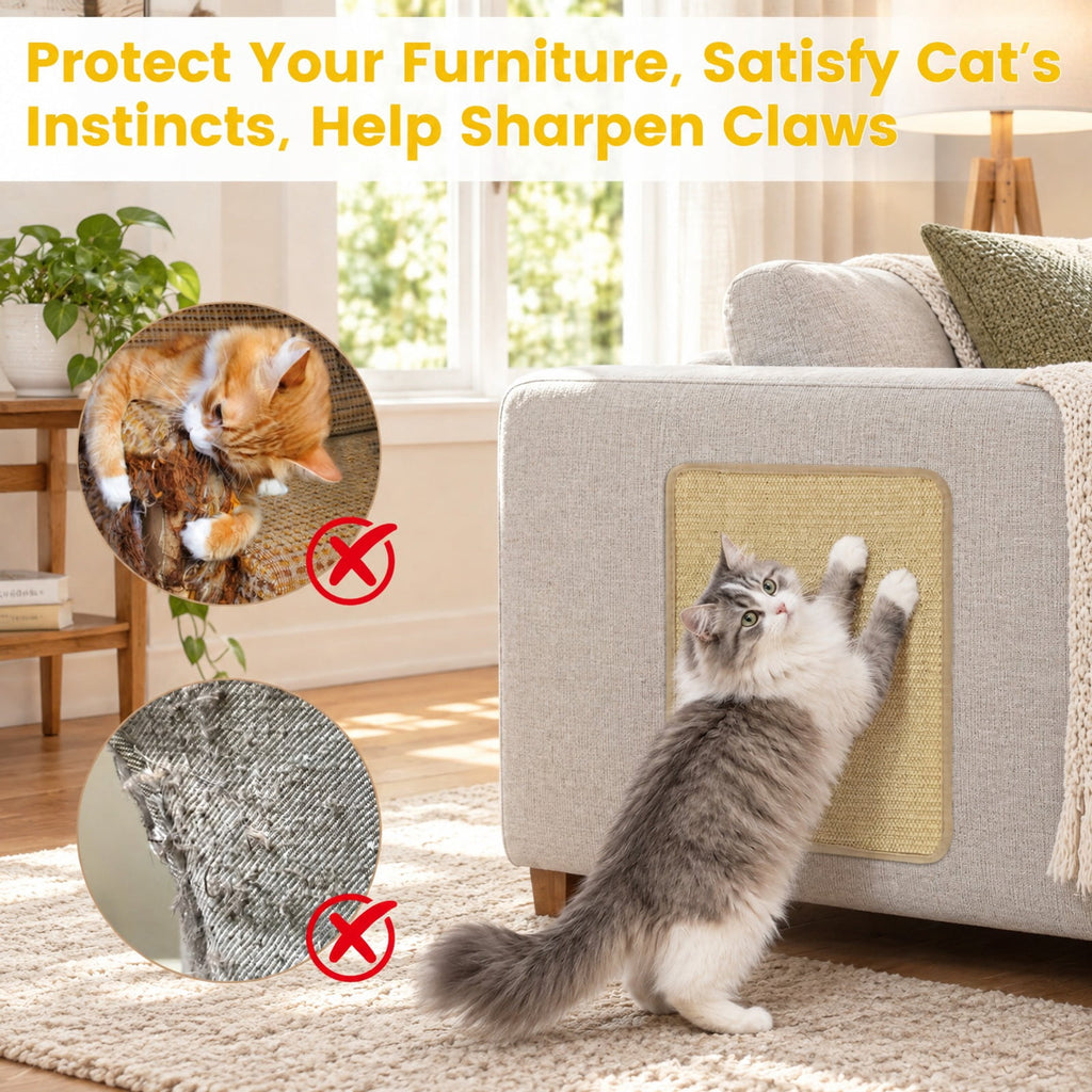 Airfind Cat Scratching Pads Set of 6, 16 x 12 Inch Sisal Scratch Mats featuring Latex Backing for Furniture and Floor Protection, Natural
