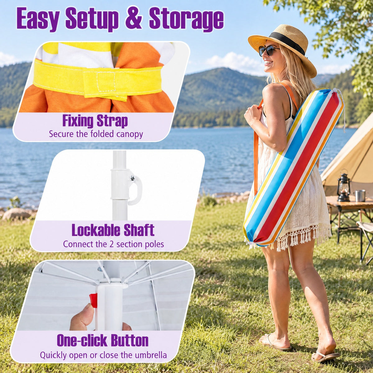 Airfind 6.5 FT Beach Umbrella UPF 50+ with Sand Anchor for Garden Pool, Polyester Fabric Metal Aluminum Alloy PP Frame, Blue Stripe