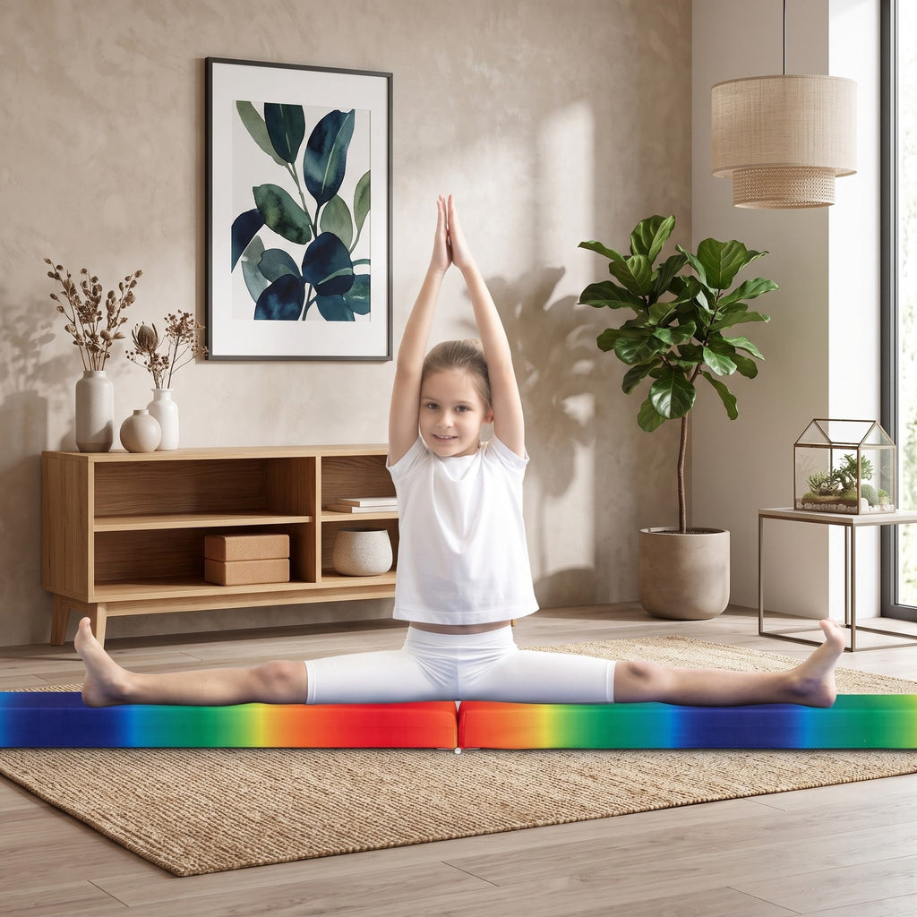 Airfind Folding Balance Beam for Kids with Solid Wood Base and Anti-slip Bottom for Home Gymnastics Training and Practice, Rainbow