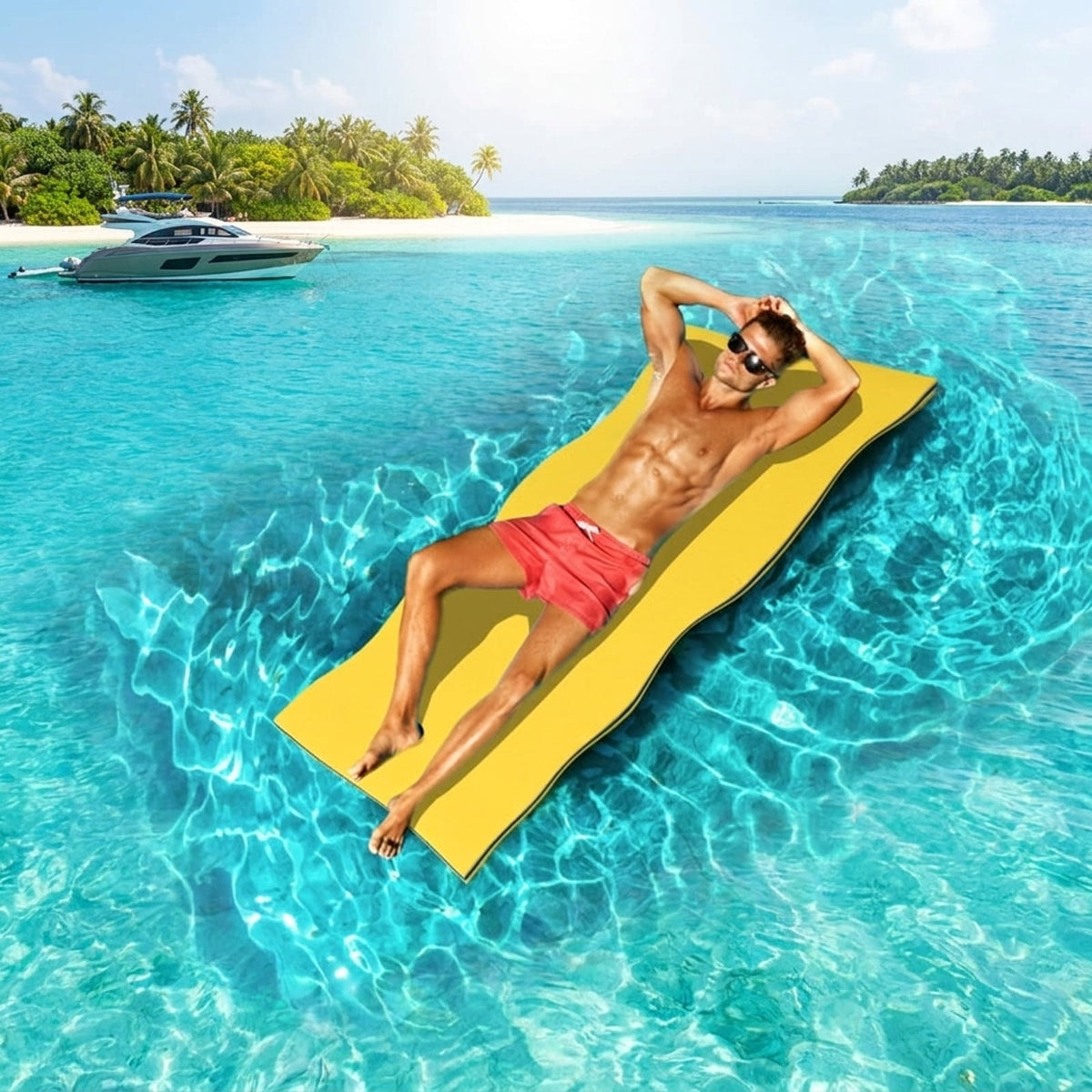 Airfind Triple-Layer Lake Float Pad with Roll-Up Storage, Yellow