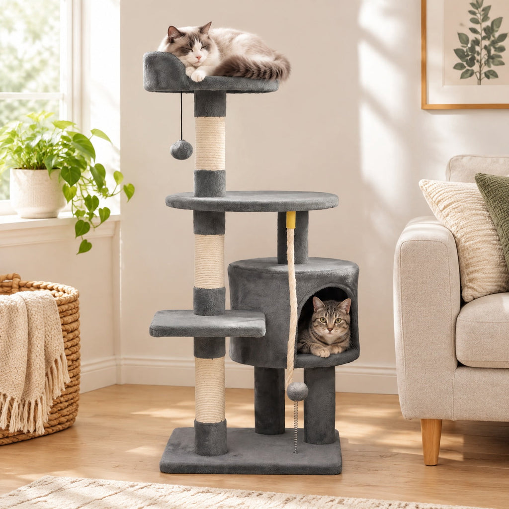 Airfind 36 Inch Tall Kitten Tower with Condo and Plush Perch, 22 lbs Capacity, Engineered Wood Sponge Plush Fabric Sisal Base Frame, Light Gray