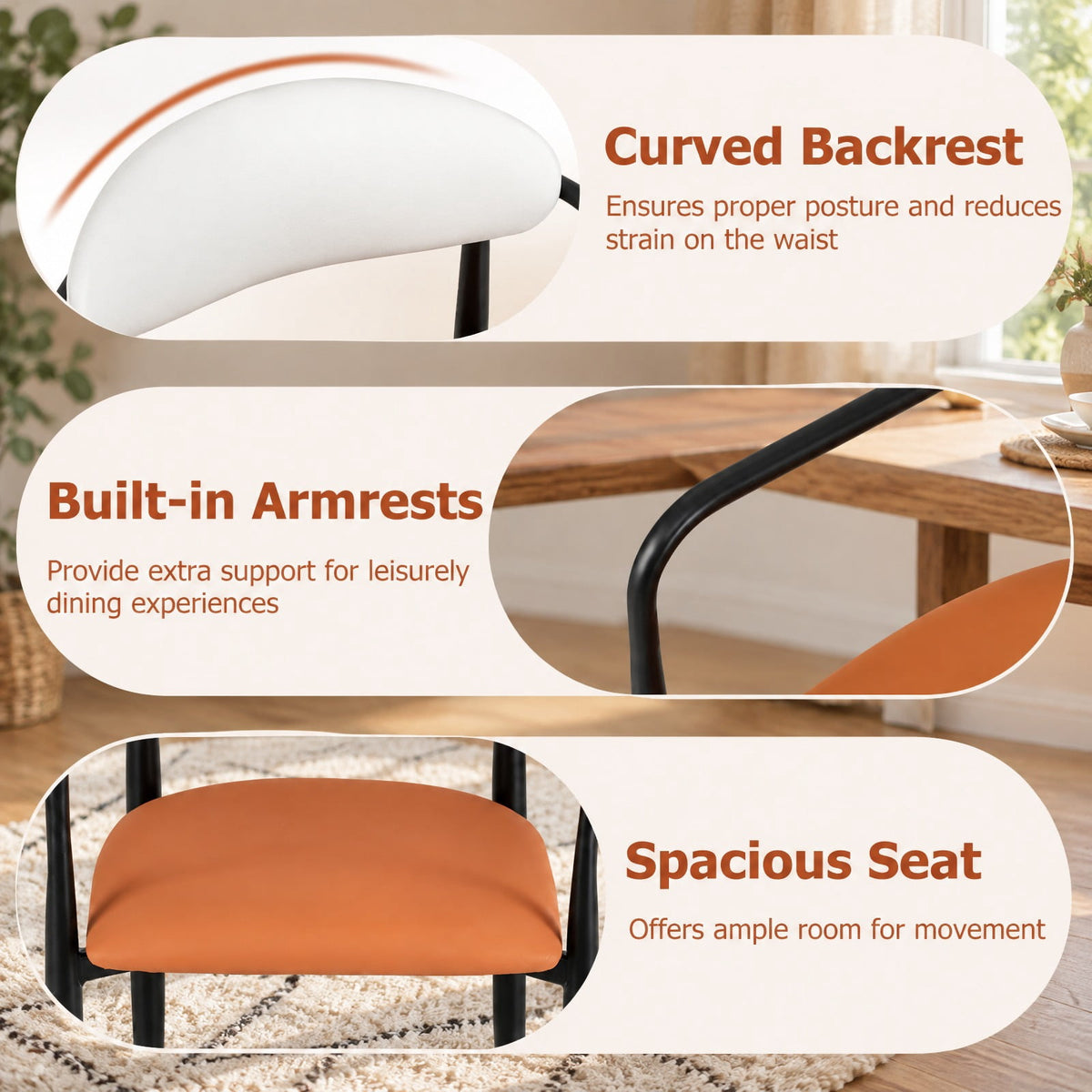 Airfind Modern Dining Chairs Set of 2 with Padded Seat and Curved Back, 330 lbs Capacity, Metal Sponge PU Leather Plywood Frame, White